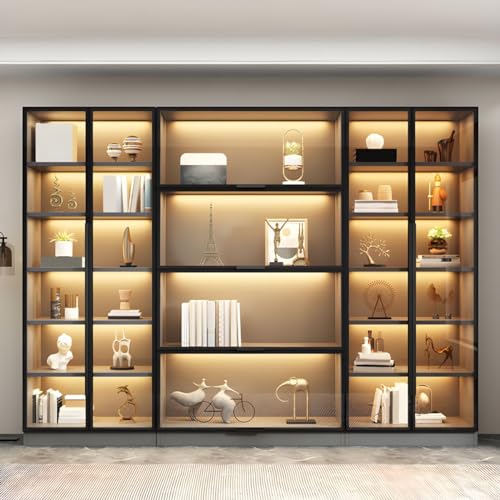 CraftThink Modern 6-Tier Glass Door Bookcase - Stylish Freestanding Display Cabinet for Living Room Storage CraftThink