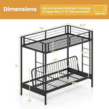 MAT EXPERT Futon Bunk Bed, Metal Bunk Bed Twin Over Twin with Futon & 10” Full Length Guardrails, Double Integrated Ladders, Convertible Loft Bed with Couch for Kids, Teens, Adults, Black MAT EXPERT