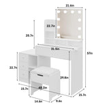 Fameill Makeup Vanity Mirror with Lights, Vanity with stools and Charging Station, LED Lights Makeup Mirror Vanity Set with 5 Drawers and Lots Storage Shelves for Women and Girls, White Fameill