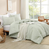 Andency Sage Gingham Comforter Set Full(79x90Inch), Green Checkered Grid Plaid Buffalo Bed Set for Girls Boys Kids Teens, 3 Pieces Lightweight Microfiber Geometric Preppy Bedding Andency