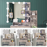 VINGLI Vanity Desk with Sliding Mirror & Lights & Charging Station & Drawers & Shelves & Door, Farmhouse Modern Makeup Vanity Set with Stool (Rustic Gray, 39'' x 16'' x 63'', Bench Included) VINGLI