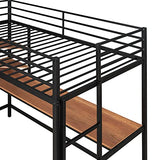 Bellemave Twin Size Loft Bed with Desk and 2 Shelves, Metal loft bedframe with Storage Shelves, Black Bellemave