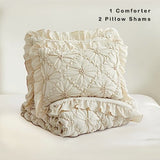 BEDAZZLED King Size Comforter Sets, Beige Bedding Comforter Set, 3 Pieces Pinch Pleat Bedding Sets with Comforter and Pillowcases Soft Farmhouse Shabby Chic Comforter for All Season BEDAZZLED