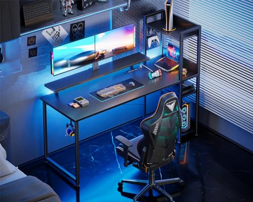 ODK 55 Inch Reversible Gaming Desk with USB Charging & Storage Solutions in Carbon Fiber Black - WoodArtSupply