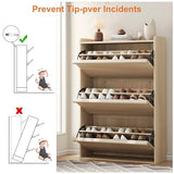 GarveeHome Shoe Cabinet with 3 Flip Drawers, Wooden Shoe Organizer Cabinet with Adjustable Shelf, Shoe Storage for Entryway, Hidden Shoe Cabinet for Hallway, Living Room, Natural Oak GarveeHome