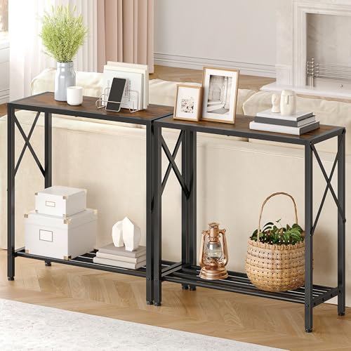 Tajsoon Console Table 28.3''L, 2 Tier Narrow Entryway Table with Open Shelves, Small Sofa Table for Living Room, Entrace, Hallway, Foyer, Corridor, Office, Rustic Brown Tajsoon