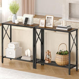 Tajsoon Console Table 28.3''L, 2 Tier Narrow Entryway Table with Open Shelves, Small Sofa Table for Living Room, Entrace, Hallway, Foyer, Corridor, Office, Rustic Brown Tajsoon