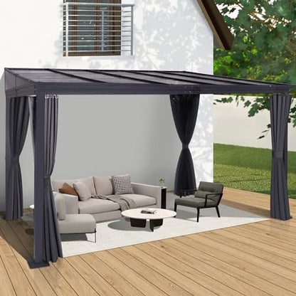 10' x 13' Lean to Gazebo, Wall Mounted Gazebo with Aluminum Frame, Polycarbonate Hardtop Gazebo Pergola with Sloping Roof for Outdoor, Backyard, Patio(Grey)