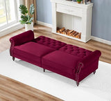 Legend Vansen 87.8 inchs Convertible Velvet Bed Sleeper Futon Sofas, Wine Red Legend Vansen