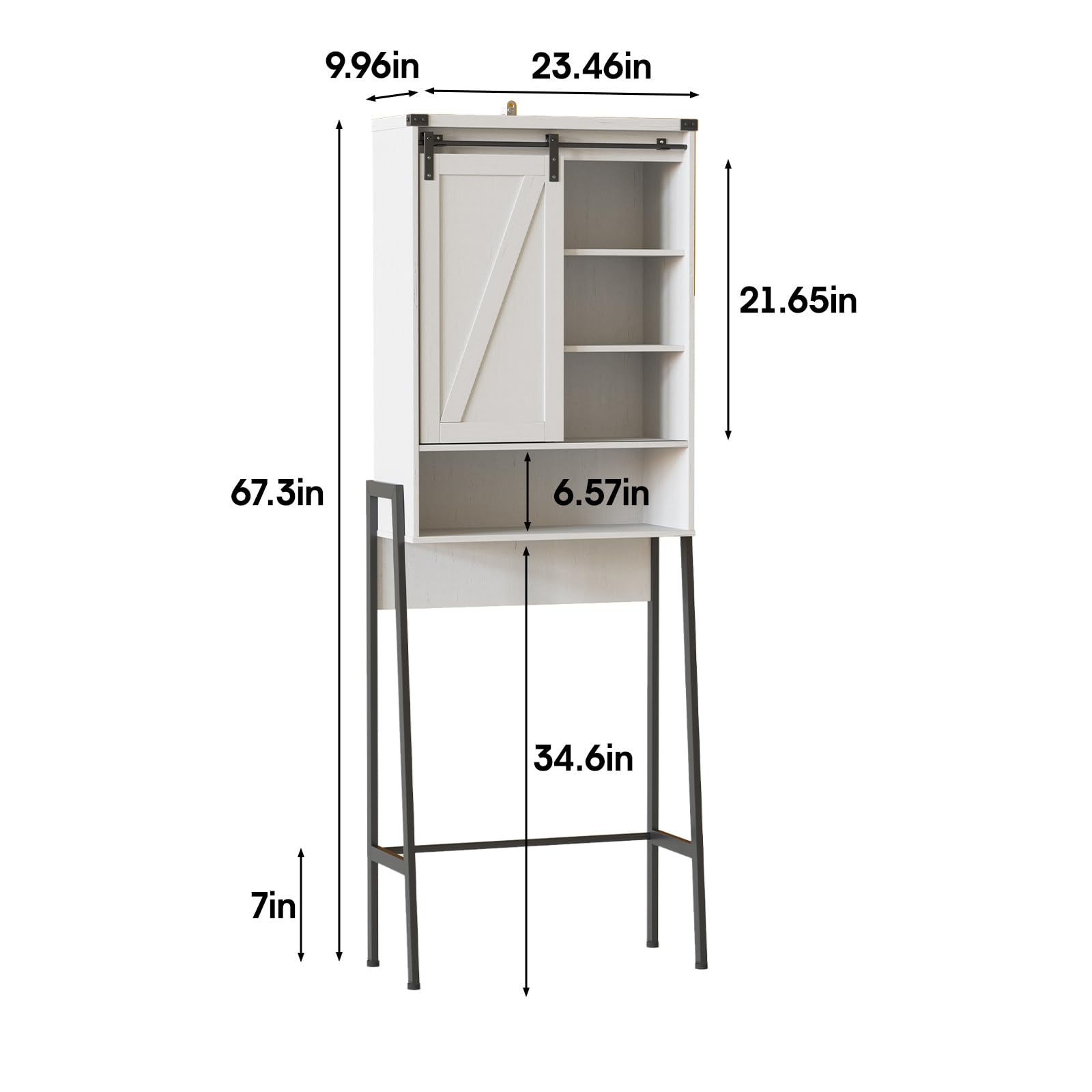 Fameill Over The Toilet Storage Cabinet,Farmhouse Storage Cabinet Over Toilet with Sliding Barn Door,Bathroom Over Toliet Storage with Open Shelf, Home Space-Saving Toilet Rack,White - WoodArtSupply