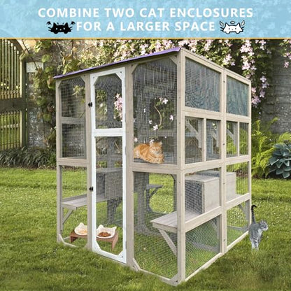 Ketive Catio Outdoor Cat Enclosure Cat Catio Cat House, Cat Cage Condo Indoor Playpen Kitty House Shelter with Multi Platforms, Waterproof Roof, Pull-Out Tray (59" L x 29.5" W x 67.7" H) - WoodArtSupply