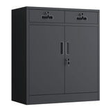 JINGUR Metal Storage Cabinet with Locking Doors and 2 Drawers, Lockable Storage Cabinets with Adjustable Shelf for Home Office and Garage (Black) JINGUR
