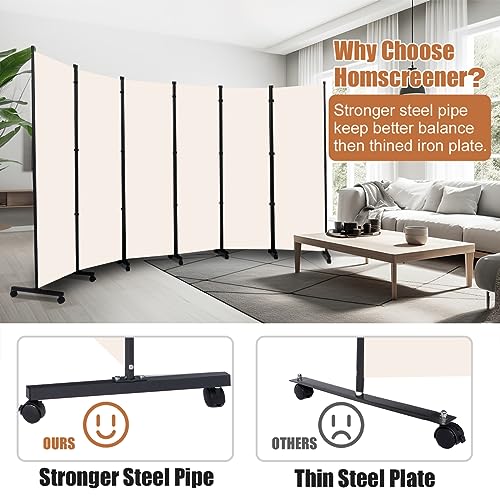Room Divider Portable 132'' Partition Room Dividers and Folding Privacy Screens 6 Panel Wall Divider for Room Separation, Freestanding Fabric Room Divider Panel with Wheels for Home Office Hospital HOMSCREENER