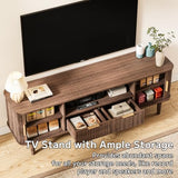 DAMCROP Fluted TV Stand, 62 Inch Mid Century Modern Media Console Table with Sliding Tambour Door Farmhouse Sideboard Buffet Cabinet Fits TVs up to 75 inch, Wood Entertainment Center for Living Room DAMCROP