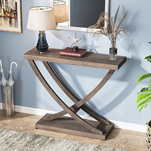 Tribesigns Console Table, Industrial Rustic Entryway Table for Hallway, 35 inch Farmhouse Wood Sofa Table Thicken Accent Tables for Living Room (Espresso) - WoodArtSupply