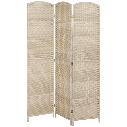 HOMCOM 3 Panel Room Divider, 6' Tall Folding Privacy Screen, Woven Freestanding Wall Partition for Home Office, Bedroom, Washed Oak HOMCOM