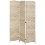 HOMCOM 3 Panel Room Divider, 6' Tall Folding Privacy Screen, Woven Freestanding Wall Partition for Home Office, Bedroom, Washed Oak HOMCOM
