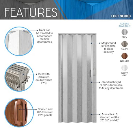 48" W Premium Foldable Accordion Doors, Double Walled Heavy Duty Folding Doors for Interior, Privacy Room Divider, White Oak Techni Home