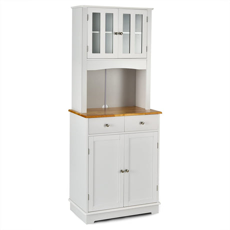 Giantex 67" Modern White Pantry Cabinet with Drawers and Glass Doors Giantex