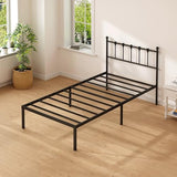 Kujielan Twin Size Bed Frame with Modern Headboard, Metal Platform Bed Base with Strong Support, No Box Spring Needed, Easy Assembly, Noise Free，Black Kujielan
