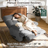 GNMLP2020 Oversized Recliner Chairs, Manual Large Recliners, Big Mans Recliner Chair for Adults 400lbs, Extra Wide Single Reclining Sofa Chair for Living Room, RV, Grey