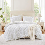 Intelligent Design Queen Comforter Set – White Lily Puffy Floral Shabby Chic Boho Bedding, Ultra-Soft, Lightweight & All-Season, Full/Queen Intelligent Design