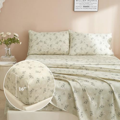 HighBuy Twin Size Fitted Bed Sheet - Boho Floral Luxury Single Fitted Sheet Only - Fits 15 inch Mattress - Extra Soft Deep Pockets Wrinkle Free for Teen College Twin Bed Easy-Fit HighBuy