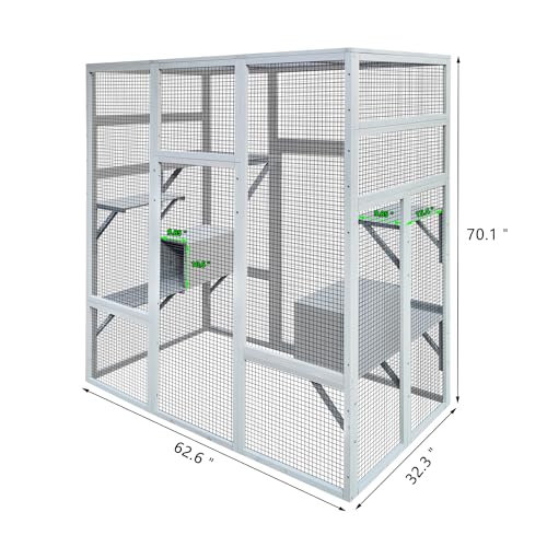 Ball & Cast Outdoor Cat House Big Catio Wooden Cat Shelter Enclosure with Large Spacious Interior,High Ledges,Weather Protection Asphalt Roof,for Walk-in Kitty Kennel,White