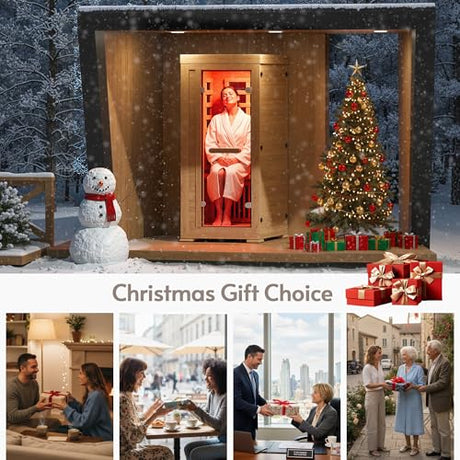 ENSTVER Infrared Wood Sauna 5.4Ft 1 Person, Luxury Full Spectrum Far Infrared Sauna Features Low EMF 1240w 7-Light Dynamic & Music Speakers, Canadian Hemlock Dry Indoor Saunas for Home & Gym ENSTVER