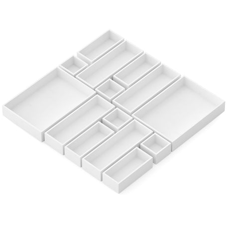 SpaceAid 14-Piece Bamboo Drawer Organizer Storage Boxes Set, Wood Tray Junk Drawer Organizers Multi-Use Divider Bins for Kitchen, Bathroom, Office Desk and Makeup Organization (14 Pack, White) SpaceAid