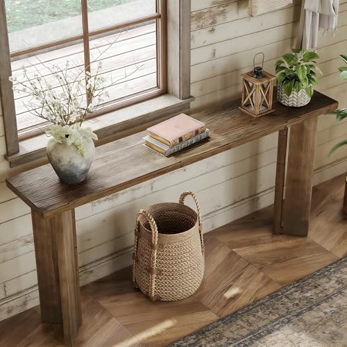 TRIBEWOOD Solid Wood Console Table, 70.9-Inch Extra Long Sofa Table Behind The Couch, Farmhouse Wooden Entryway Furniture with Sturdy Legs, for Living Room, Hallway, Foyer, Rustic Brown TRIBEWOOD