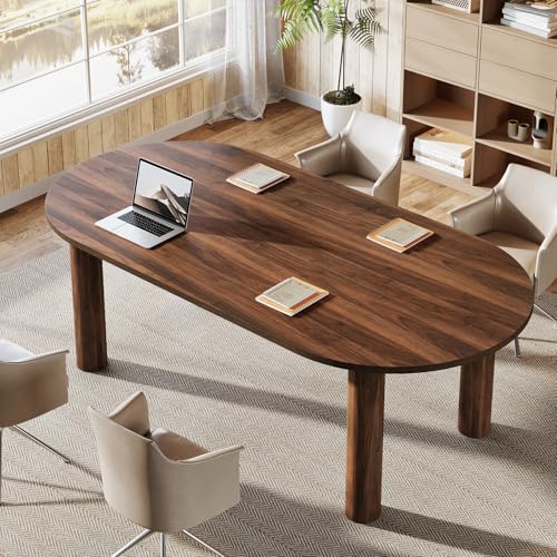 Tribesigns 5.3 ft Oval Conference Table, 63 Inches Curved Meeting Seminar Table for 4-6 People, Walnut Training Desk for Office Conference Room Tribesigns