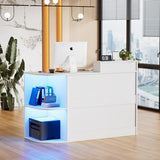 Modern Reception Desk with LED Light and Open Shelves, Front Desk with Lockable Drawers & Keyboard Tray,Reception Counter Table with Storage for Checkout, Office, Lobby, Nail Salon Spa (C.White) SDMY