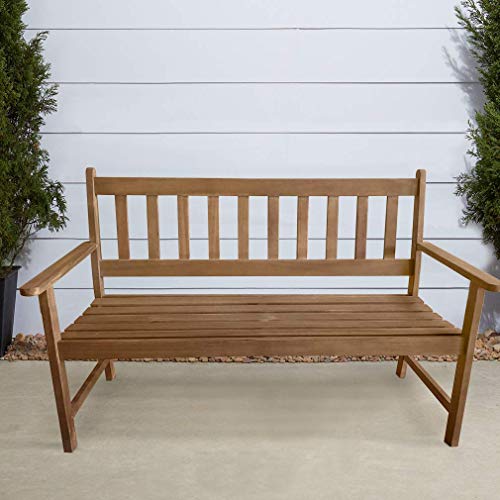 Dkeli Sturdy Acacia Wood Outdoor Bench with Armrests - Ideal for Garden, Patio, and Park Decor Dkeli