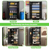 JAORD Garage Storage Cabinet with Wheels and Pegboard, Lockable Metal Storage Cabinet with 5 Adjustable Shelves and 4 Hooks for Garage,Warehouse, Assembly Required, Black, 71" H x 34" W x 18" D JAORD