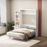 Harper & Bright Designs Full Size Murphy Bed, Morden Full Vertical Murphy Bed Frame with Shelf and Drawers, Wall Bed Hidden Bed Gas Struts, White Harper & Bright Designs