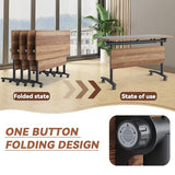 Folding Conference Room Tables with Wheels,Mobile Conference Table with Wooden Tabletop,Modular Training Tables Space Saving,Large Rolling Table for Office Classroom Meeting Room (4, Walnut, 55.1in) SOIUDNEB