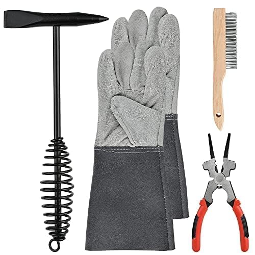 Worldity 4Pcs Welding Slag Removal Tool Set, 10 Inch Chipping Hamme with Coil Spring Handle, Mufti Functional Welding Pliers, Wire Brush, Welding Gloves for Cleaning Removing Slag Worldity