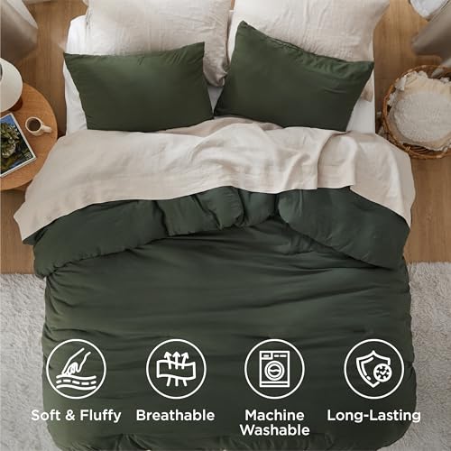 Bedsure King Comforter Set, Dark Green Soft Prewashed Bedding for All Seasons, 3 Pieces GentleSoft™ Bed Set, 1 Lightweight Comforter (104"x90") and 2 Pillowcases (20"x36") Bedsure