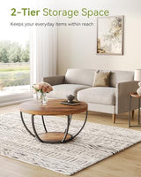 LITTLE TREE Round Coffee Table, 32" Circle Coffee Table for Living Room, 2-Tier Wood Accent Center Table with Open Storage Industrial Design Home Furniture (Brown and Black) LITTLE TREE