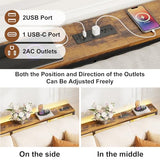 YGEOMER 79in Behind The Couch Table Skinny Adjustable Height Sofa Table with Outlet Narrow Console Table with LED Lights, Rustic Brown YGEOMER