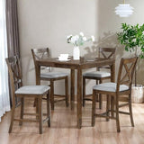 Trygoal Dining Table Set for 4, Modern 5 Piece Dining Room Table Set with Square Table & 4 X-Shaped Backrest Upholstered Chairs, Counter Height Kitchen Chairs Set for Small Space, Walnut Trygoal