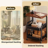 3 Tier Metal Rolling Utility Cart Organizer with Walnut Table Top, Stable and Sturdy Rolling Storage Carts with 2 Lockable Wheels for Kitchen，Bathroom，Snacks，Coffee，Craft，Makeup，Baby Essentials MASHART