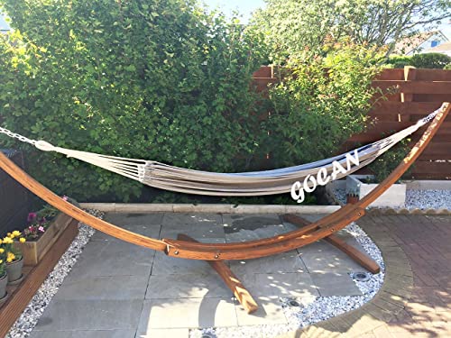 GOCAN Brazilian Double Hammock 2 Person Extra Large 330X150cm Load Capacity 600Pound Canvas Cotton Hammock for Patio Porch Garden Backyard Lounging Outdoor and Indoor XXL(Grey) GOCAN