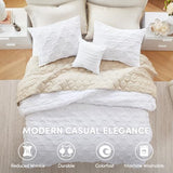 Comfort Spaces Twin/Twin XL Comforter Set for College Ogee Ruched Crinkle Texture Breathable Comforter Set Twin Dorm All Season Lightweight Bedding Set Shabby Chic Décor Pilow White 3 Piece Comfort Spaces