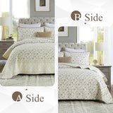 DDUOXIN 3 Piece Queen Quilt Set - 100% Cotton Soft Farmhouse Queen Quilt with 2 Pillow Shams, Botanical Style Floral Print Bedspread Lightweight Comforter Bedding Set, Purple Brown/Beige, Queen DDUOXIN