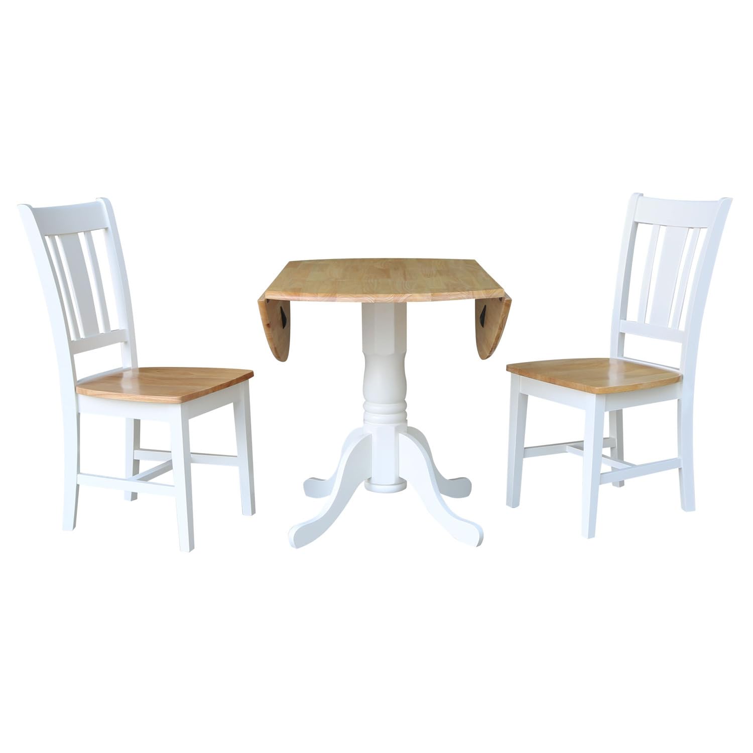 IC International Concepts K02-42DP-C10-2 42" Dual Drop Leaf Table with 2 San Remo Splatback Chairs-3 Piece Dining Set, White/Natural - WoodArtSupply