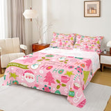 Erosebridal Pink Christmas Bed Sheets, Cartoon Santa Claus Sheet Set Twin for Kids Boys Girls Women Bedroom, Snowman Pine Fitted Sheet + Christmas Tree Cute Deer Top Sheet + 1 Xmas Decor Pillow Case Erosebridal