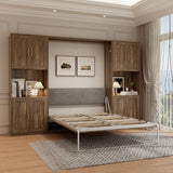 Jiaoun Queen Murphy Bed,Farmhouse Guest Beds,Folding Wall Bed with Hydraulic Bar,64" W Twin Murphy Beds with 2 Cabinet for Small Spaces/Offices/Apartments/Guest Room,Brown Jiaoun