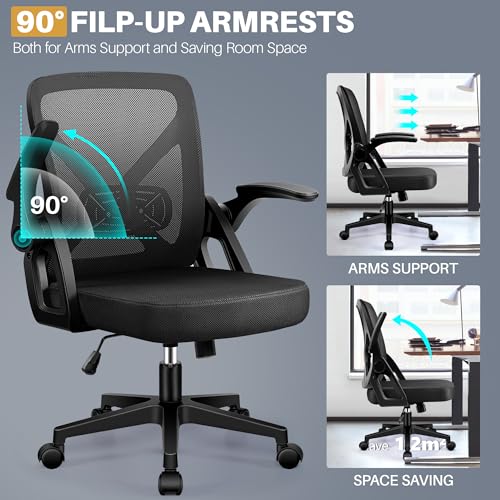FelixKing Office Chair - Ergonomic Desk Chair Breathable Mesh Task with Wheels and Lumbar Support Home Desk Office Chairs with Flip up Armrest Rolling Swivel for Home Computer Black Pack of 6 FelixKing